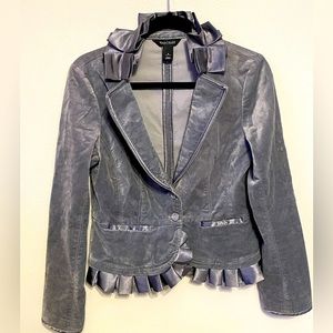 White House Black Market Gary velvet blazer jacket w/ satin ruffle collar size 4